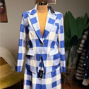 Zara Bold Blue and White Checkered Suit